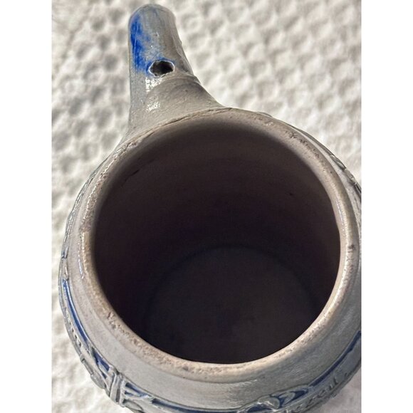 German Stoneware Blue Gray Stein Mug Handle Raised Designs Celebrate - Picture 5 of 7